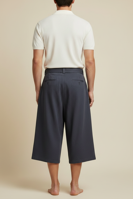 Pantalon Chino Gris Ample Coton Imprimé Vague Japonais - vue 2