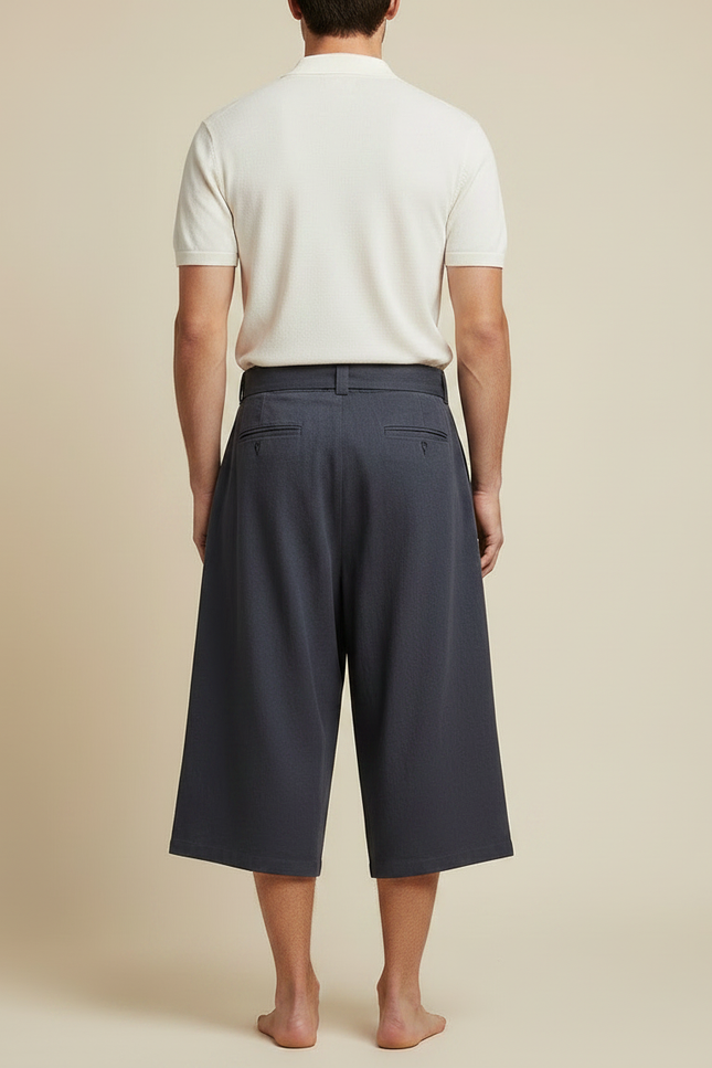 Pantalon Chino Gris Ample Coton Imprimé Vague Japonais - vue 2