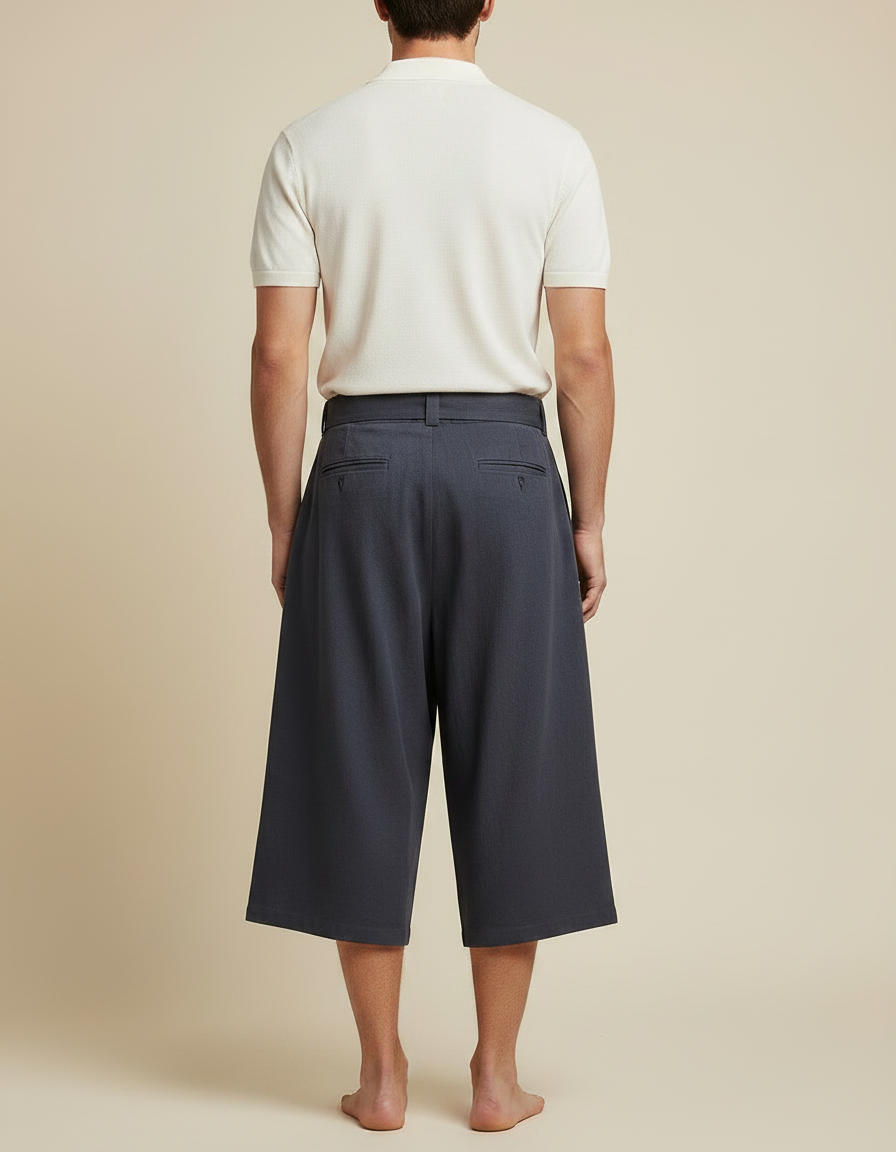 Pantalon Chino Gris Ample Coton Imprimé Vague Japonais - vue 2