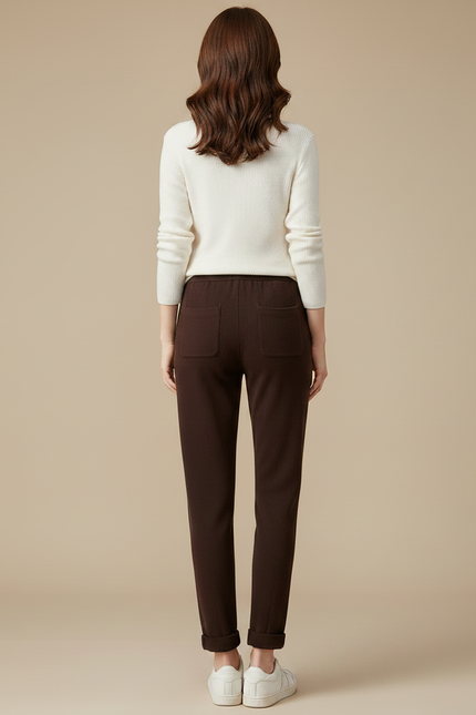 Pantalon Chino Marron Tricoté Confortable Femme - Maille - vue 2