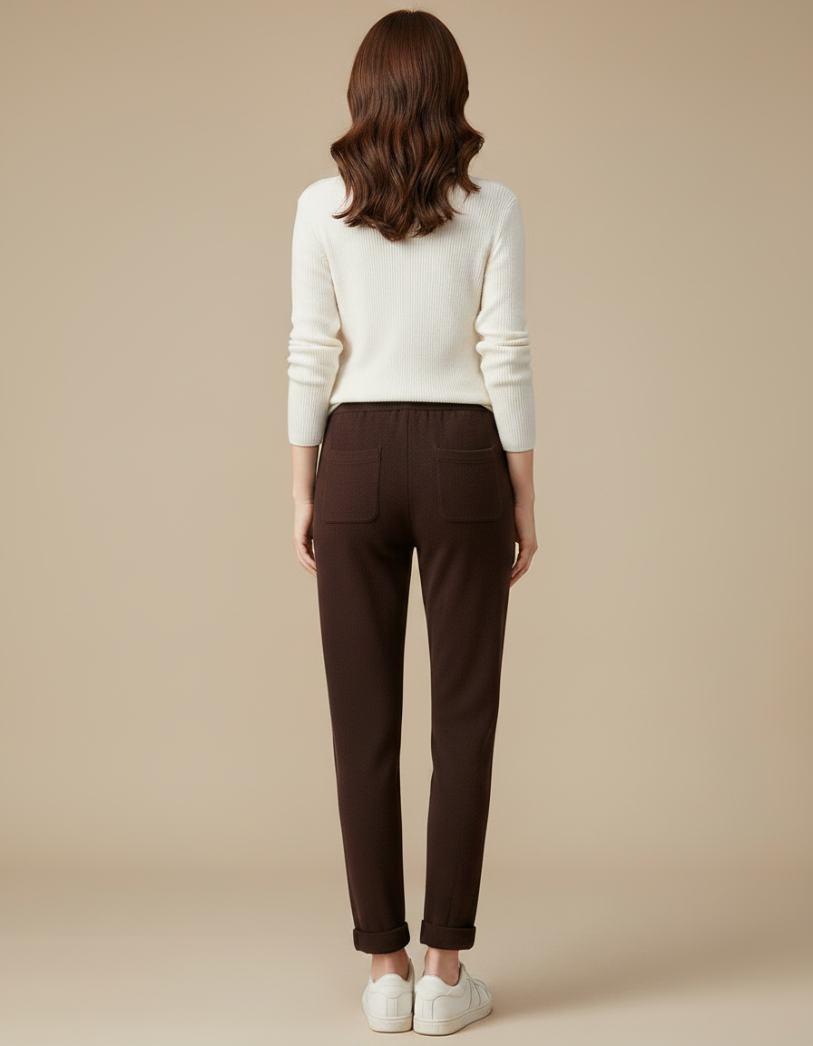 Pantalon Chino Marron Tricoté Confortable Femme - Maille - vue 2