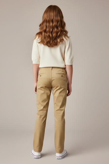 Pantalon Chino Kaki Coton Droit Classique Fille - vue 2