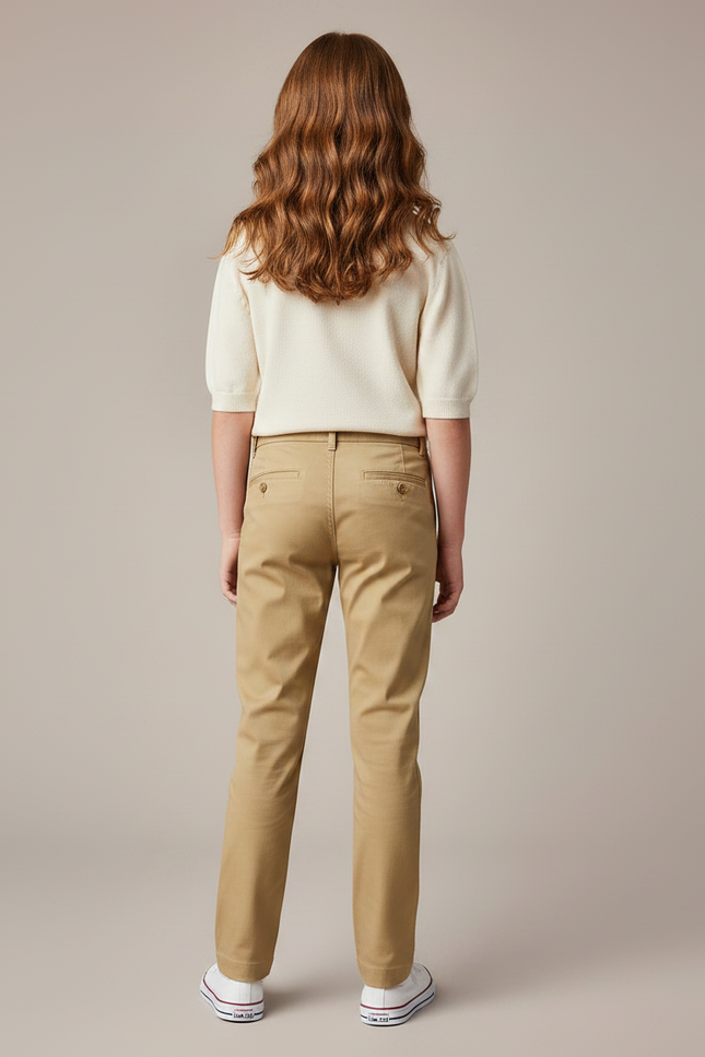 Pantalon Chino Kaki Coton Droit Classique Fille - vue 2