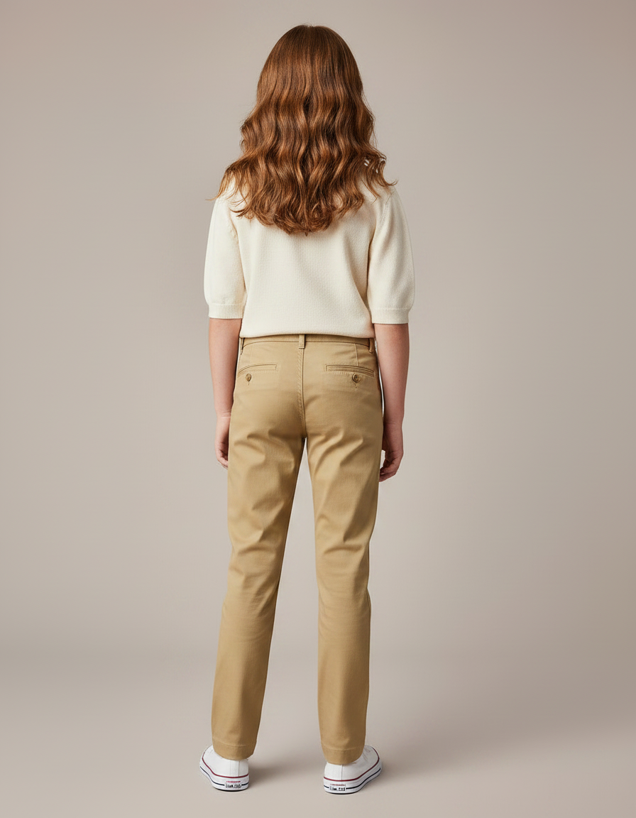 Pantalon Chino Kaki Coton Droit Classique Fille - vue 2