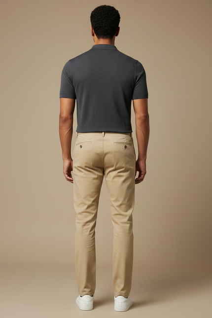 Pantalon Chino Kaki Coton Stretch Coupe Droite Homme - Beige - vue 2