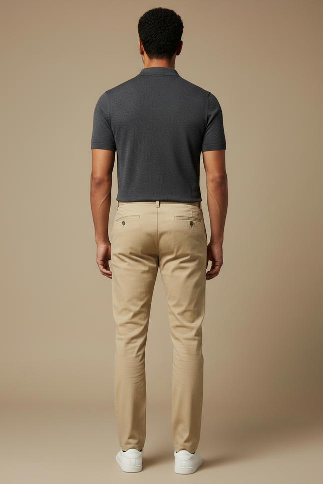 Pantalon Chino Kaki Coton Stretch Coupe Droite Homme - Beige - vue 2