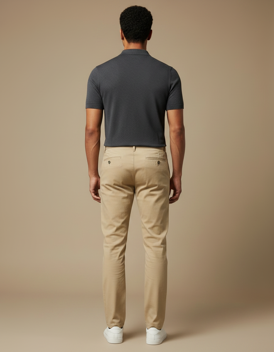 Pantalon Chino Kaki Coton Stretch Coupe Droite Homme - Beige - vue 2