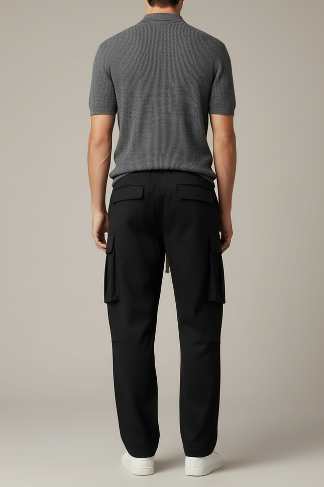 Pantalon Chino Noir Cargo Ample Décontracté Cordon - Polyester - vue 2