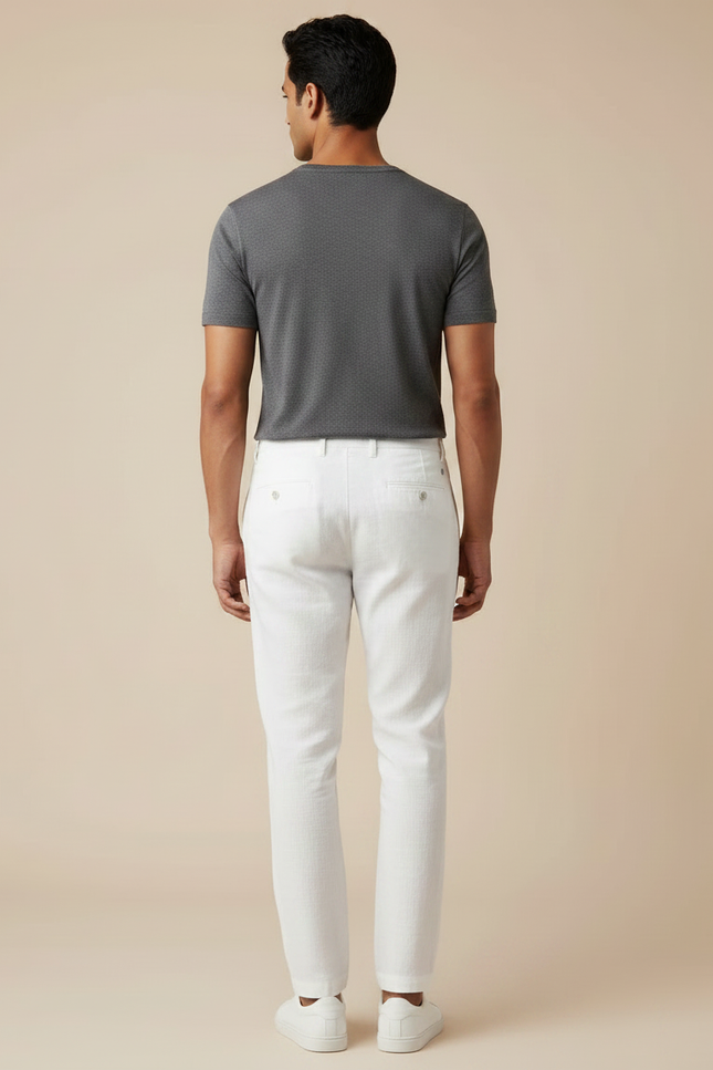 Pantalon Chino Blanc Lin Coton Droit Décontracté - vue 2