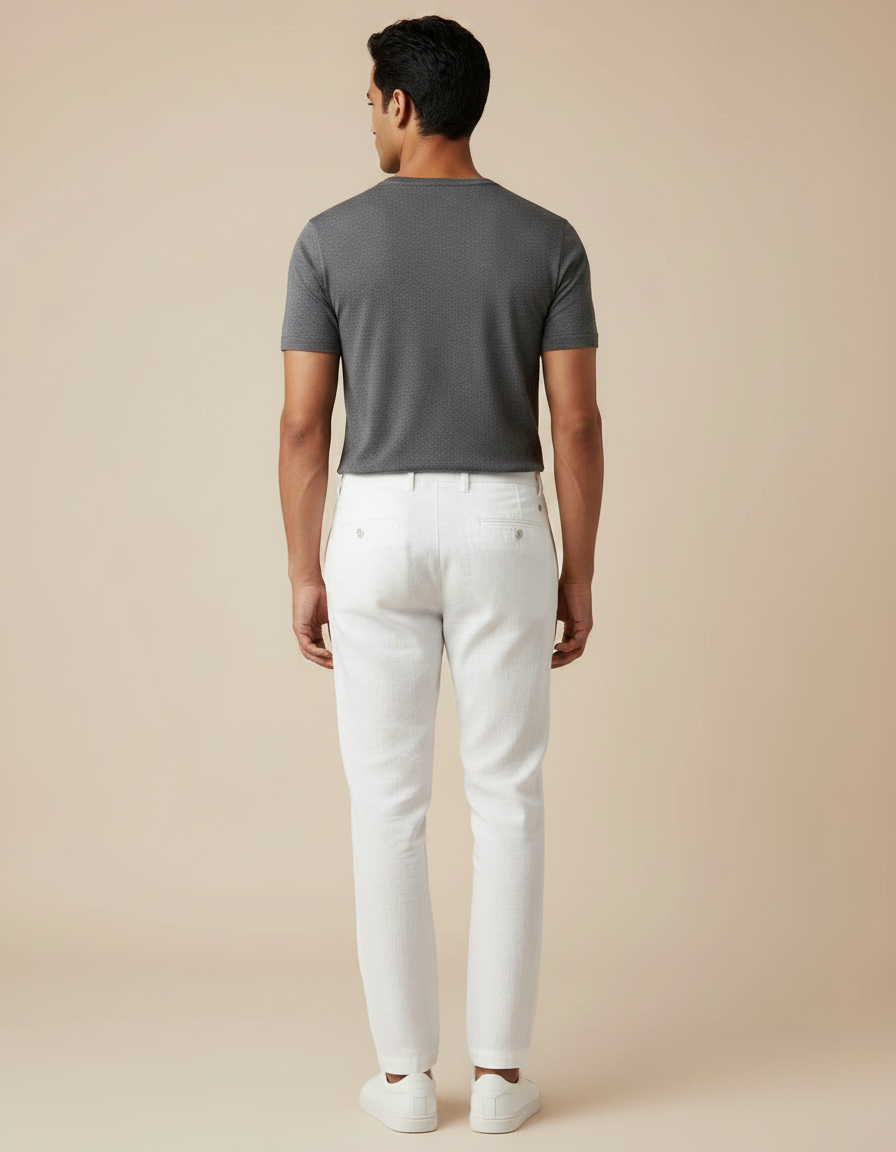 Pantalon Chino Blanc Lin Coton Droit Décontracté - vue 2