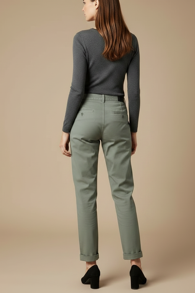 Pantalon Chino Femme Vert Kaki Coton Décontracté - vue 2