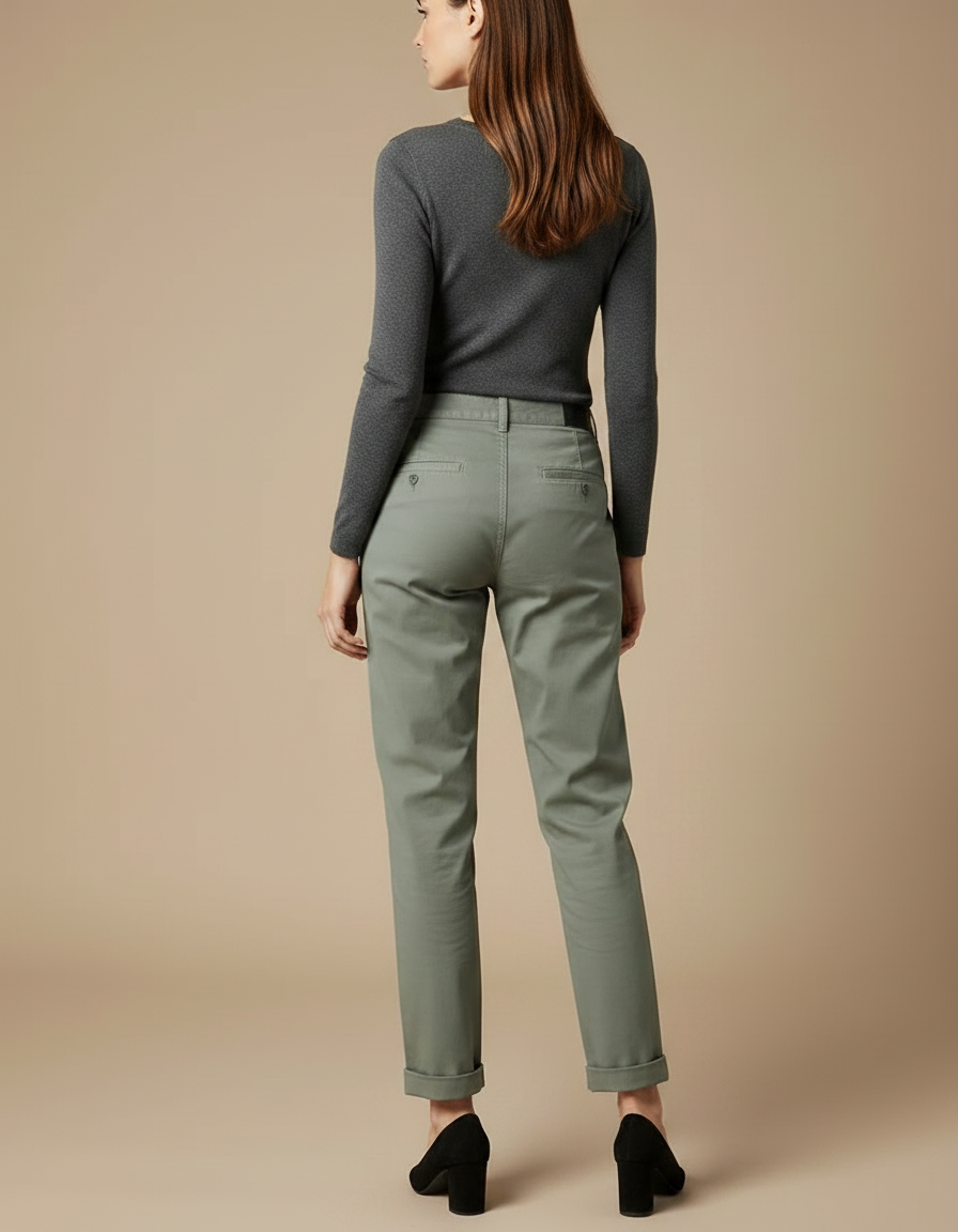Pantalon Chino Femme Vert Kaki Coton Décontracté - vue 2