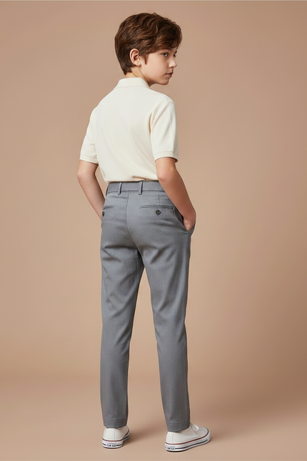 Pantalon Chino Gris Slim Plissé Élégant Enfant - Gabardine - vue 2