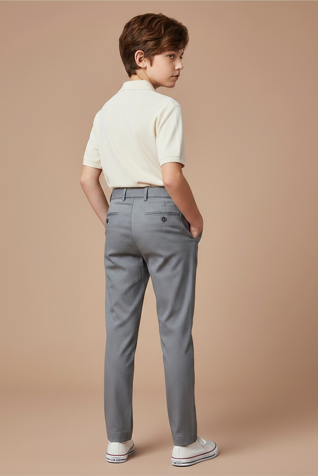 Pantalon Chino Gris Slim Plissé Élégant Enfant - Gabardine - vue 2