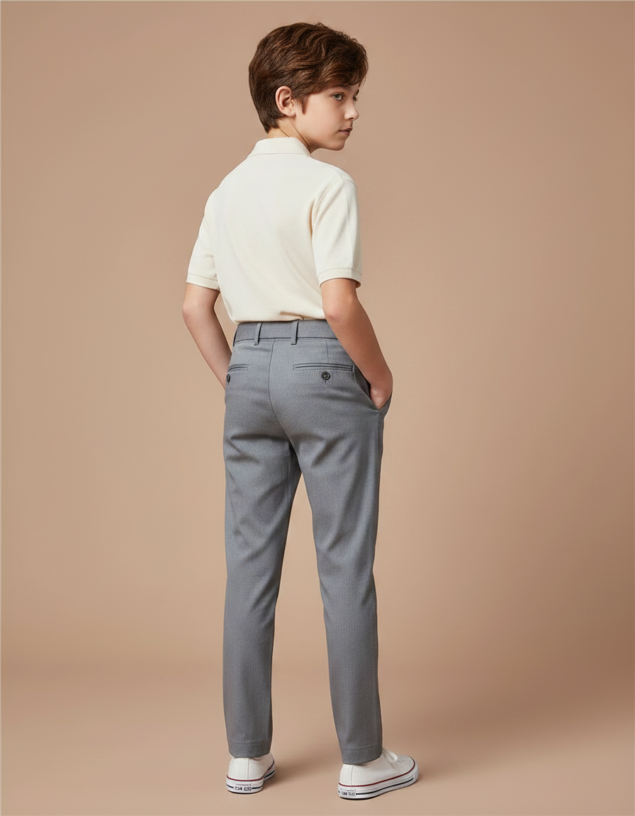 Pantalon Chino Gris Slim Plissé Élégant Enfant - Gabardine - vue 2