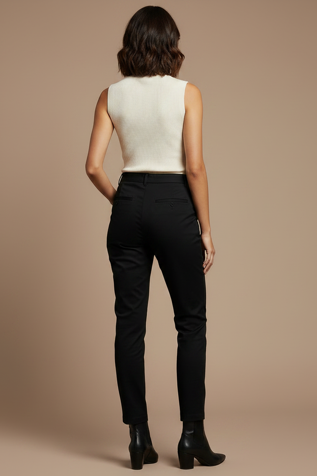 Pantalon Chino Noir Femme Coupe Droite Élégant - Gabardine - vue 2