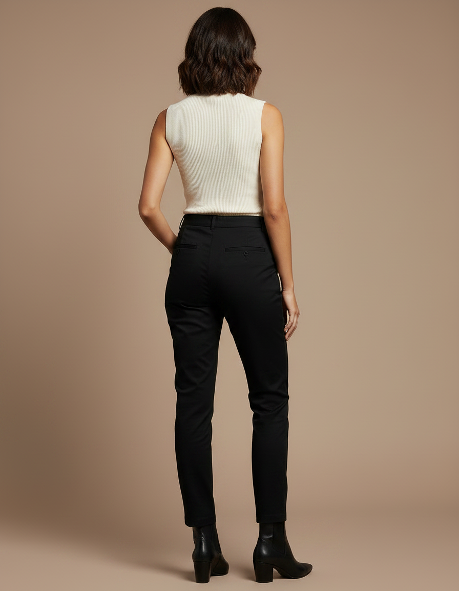 Pantalon Chino Noir Femme Coupe Droite Élégant - Gabardine - vue 2