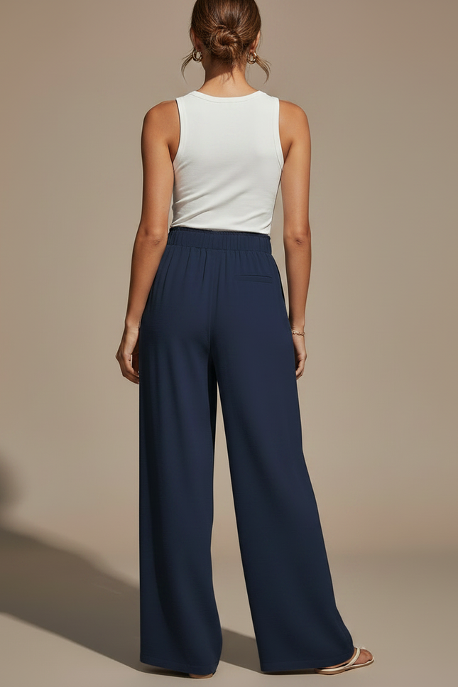 Pantalon Chino Bleu Marine Ample Fluide Décontracté Femme - Polyester - vue 2