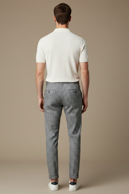 Pantalon Chino Carreaux Gris Slim Élégant - Polyester - vue 2