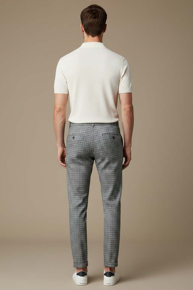 Pantalon Chino Carreaux Gris Slim Élégant - Polyester - vue 2