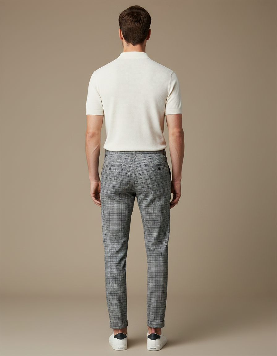 Pantalon Chino Carreaux Gris Slim Élégant - Polyester - vue 2
