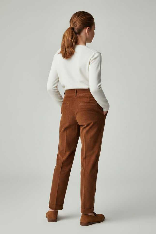Pantalon Chino Marron Côtelé Plissé Ample Fille - Cordé - vue 2