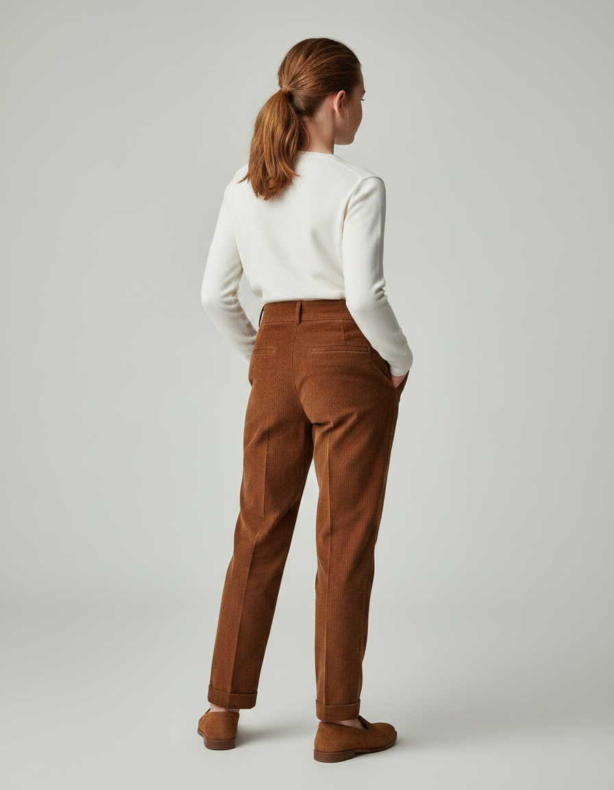 Pantalon Chino Marron Côtelé Plissé Ample Fille - Cordé - vue 2