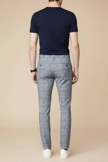 Pantalon Chino Homme Carreaux Gris Slim Élégant - Polyester - vue 2
