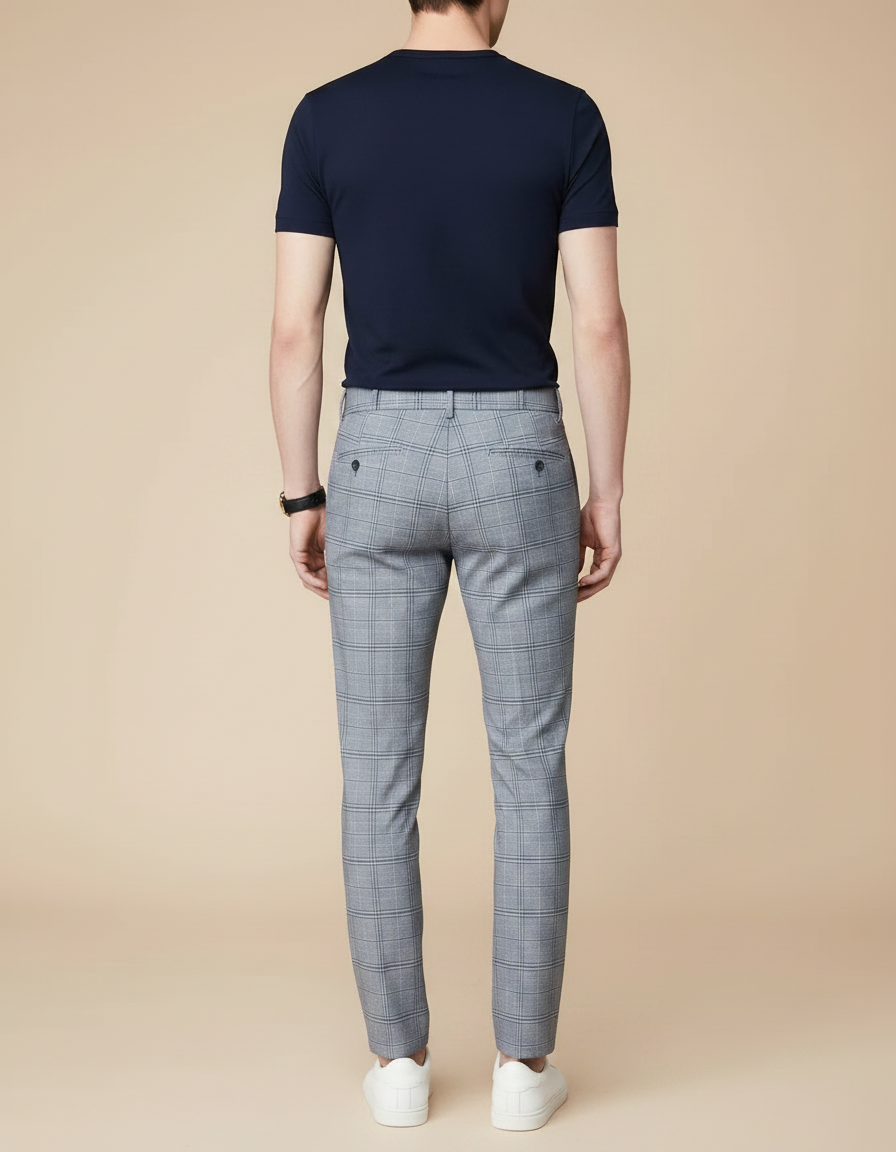 Pantalon Chino Homme Carreaux Gris Slim Élégant - Polyester - vue 2