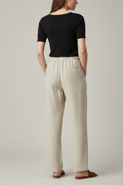 Pantalon Chino Lin Ample Droit Écru Femme - Beige - vue 2