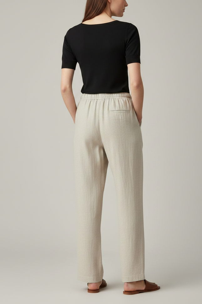 Pantalon Chino Lin Ample Droit Écru Femme - Beige - vue 2