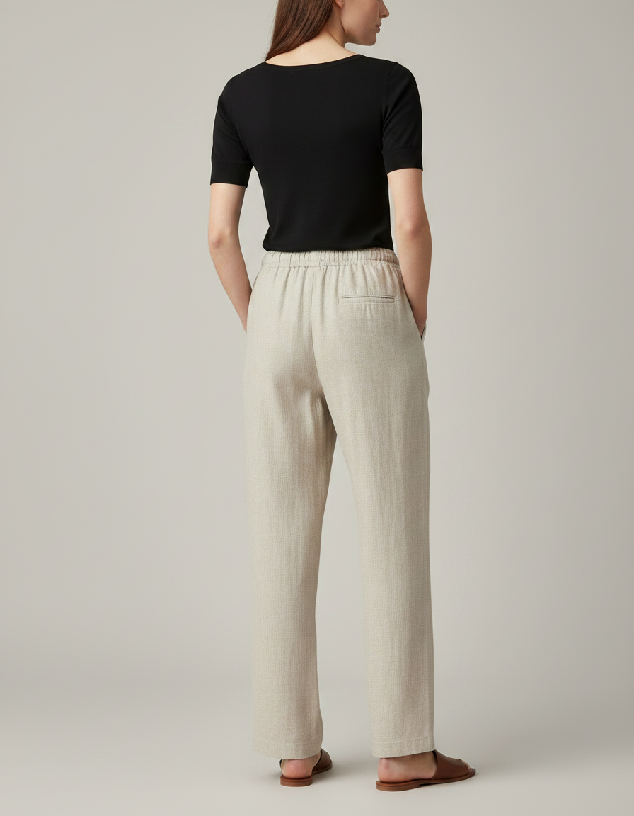 Pantalon Chino Lin Ample Droit Écru Femme - Beige - vue 2