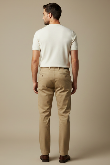 Pantalon Chino Beige Coton Droit Classique Décontracté Homme - vue 2