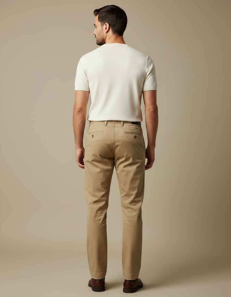 Pantalon Chino Beige Coton Droit Classique Décontracté Homme - vue 2