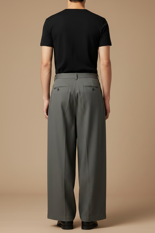 Pantalon Chino Gris Ample Plissé Décontracté Urbain - Gabardine - vue 2