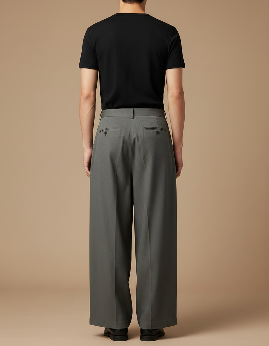 Pantalon Chino Gris Ample Plissé Décontracté Urbain - Gabardine - vue 2