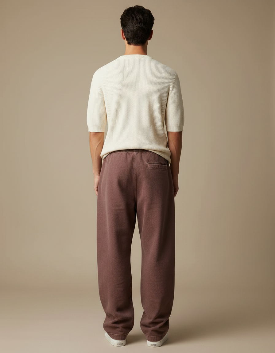 Pantalon Chino Marron Ample Coton Homme Décontracté Urbain - vue 2