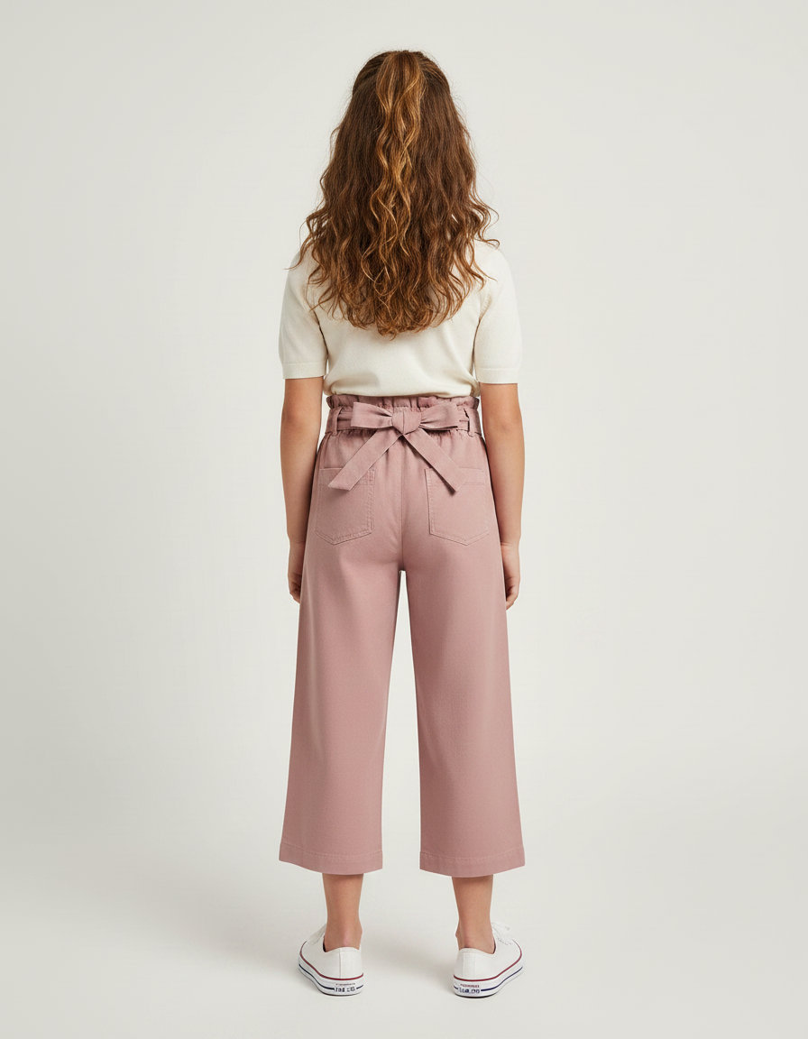 Pantalon Chino Rose Ample Taille Haute Ceinturé Fille - Coton - vue 2