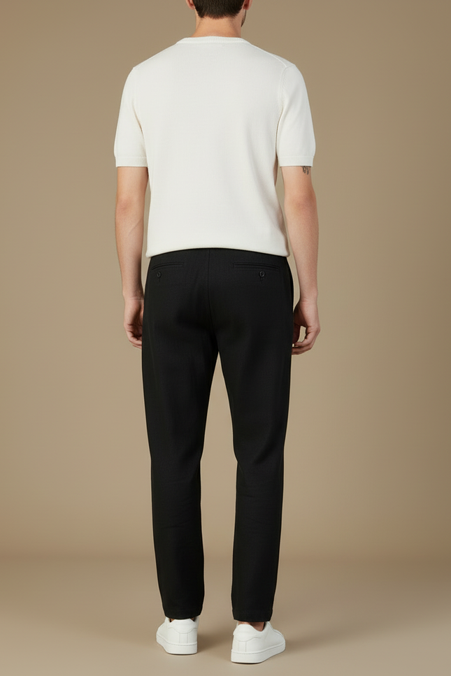 Pantalon Chino Noir Ample Coton Décontracté Homme Cordon - vue 2