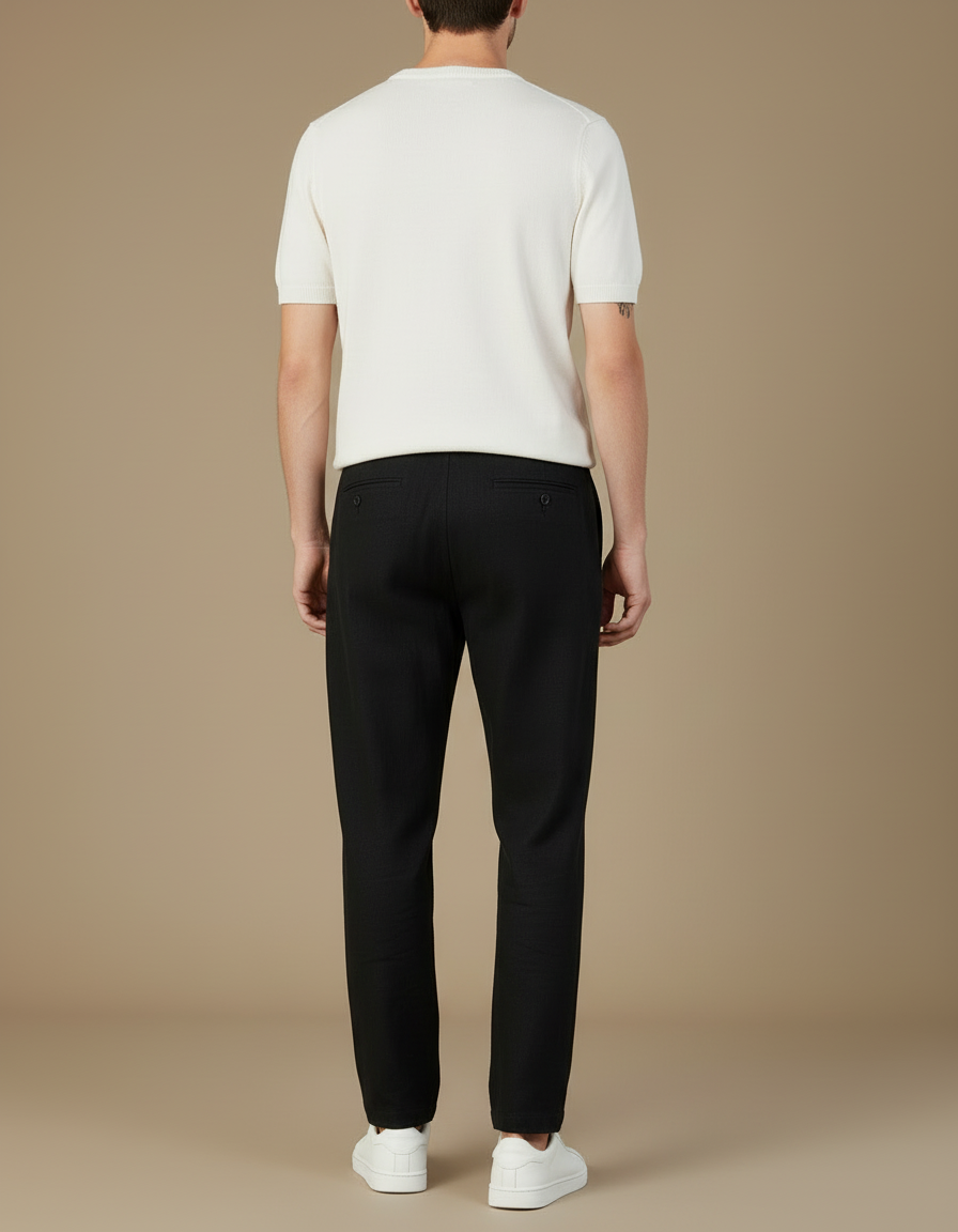 Pantalon Chino Noir Ample Coton Décontracté Homme Cordon - vue 2