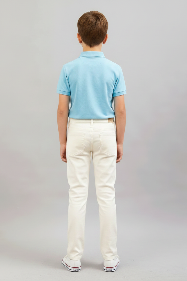 Pantalon Chino Crème Coton Stretch Slim Enfant - Beige - vue 2