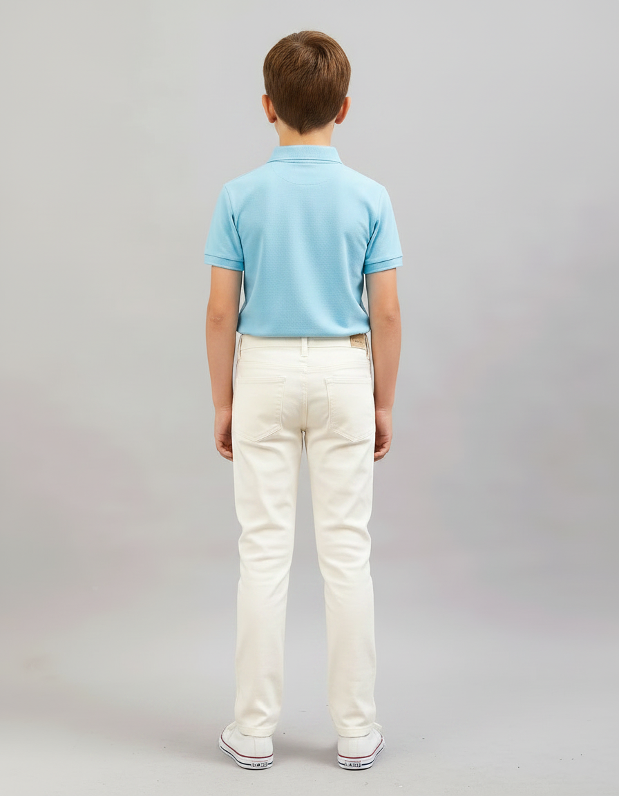 Pantalon Chino Crème Coton Stretch Slim Enfant - Beige - vue 2