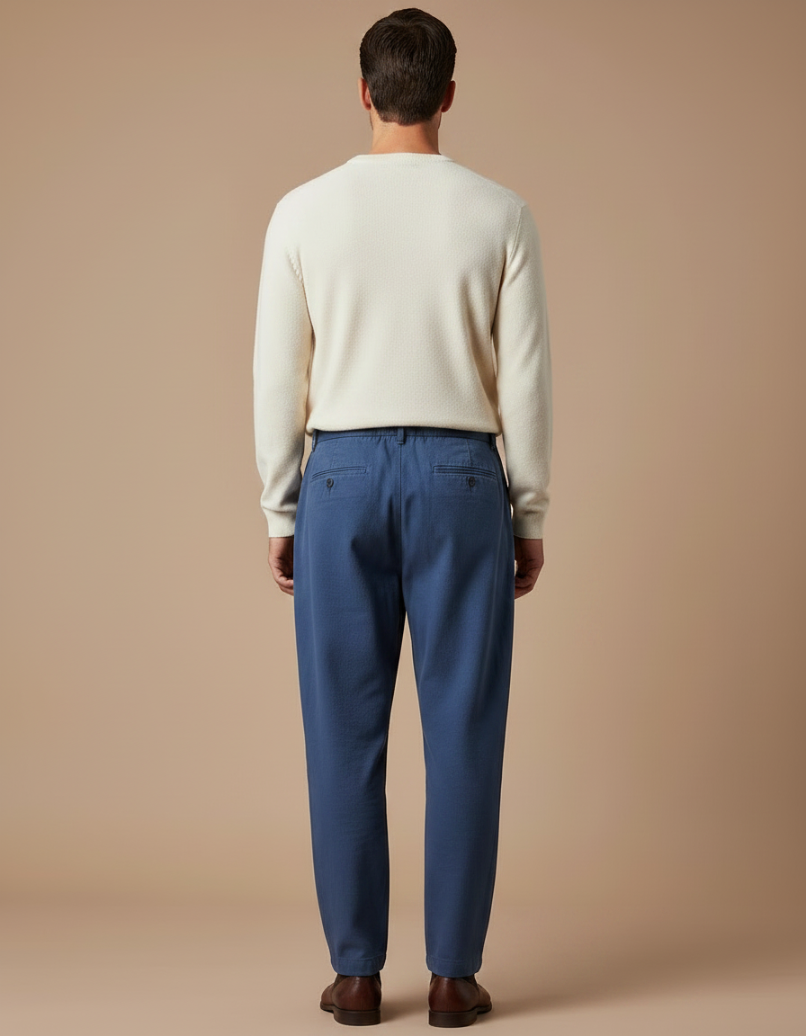 Pantalon Chino Bleu Marine Ample Coton Décontracté Homme - vue 2