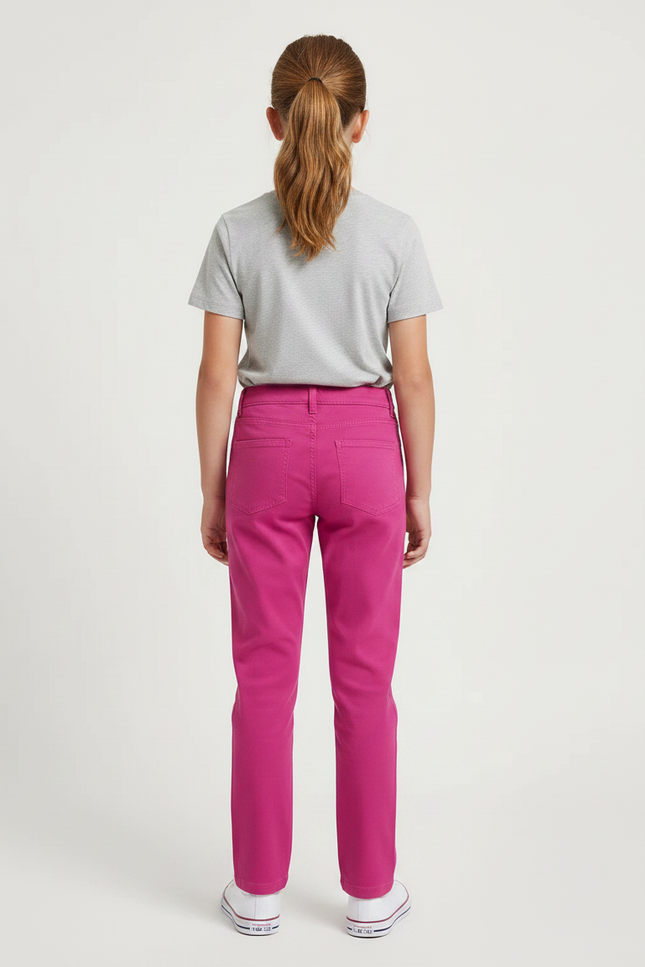 Pantalon Chino Fuchsia Coton Slim Fille Uni - Rose - vue 2