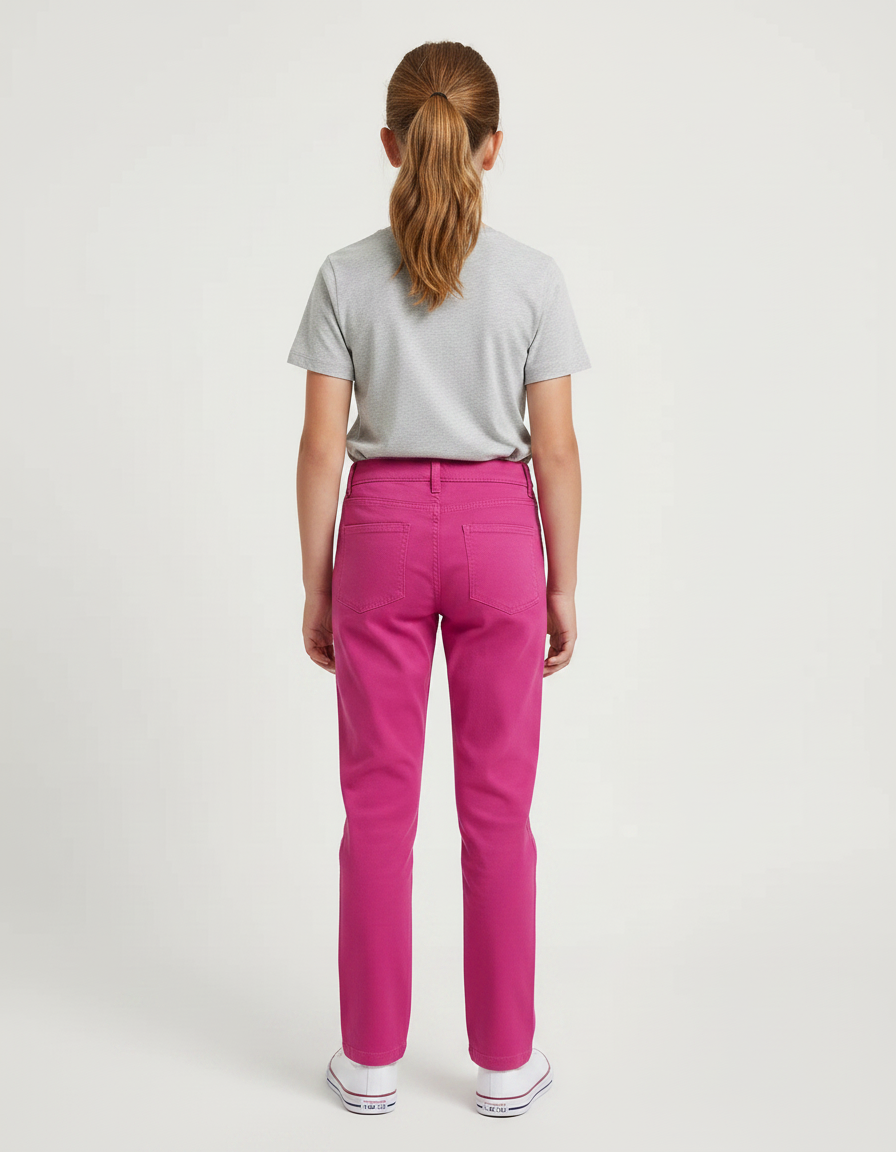 Pantalon Chino Fuchsia Coton Slim Fille Uni - Rose - vue 2