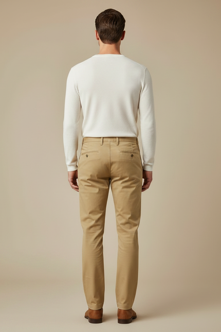 Pantalon Chino Kaki Coton Droit Stretch Homme - vue 2