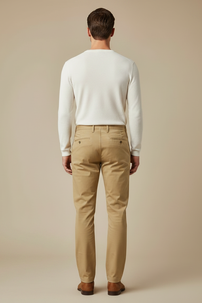 Pantalon Chino Kaki Coton Droit Stretch Homme - vue 2