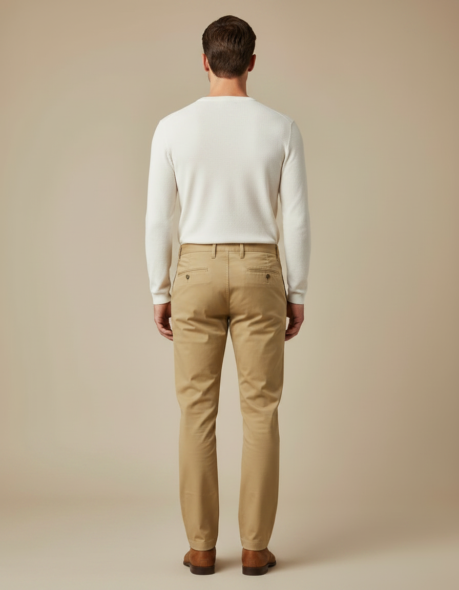 Pantalon Chino Kaki Coton Droit Stretch Homme - vue 2
