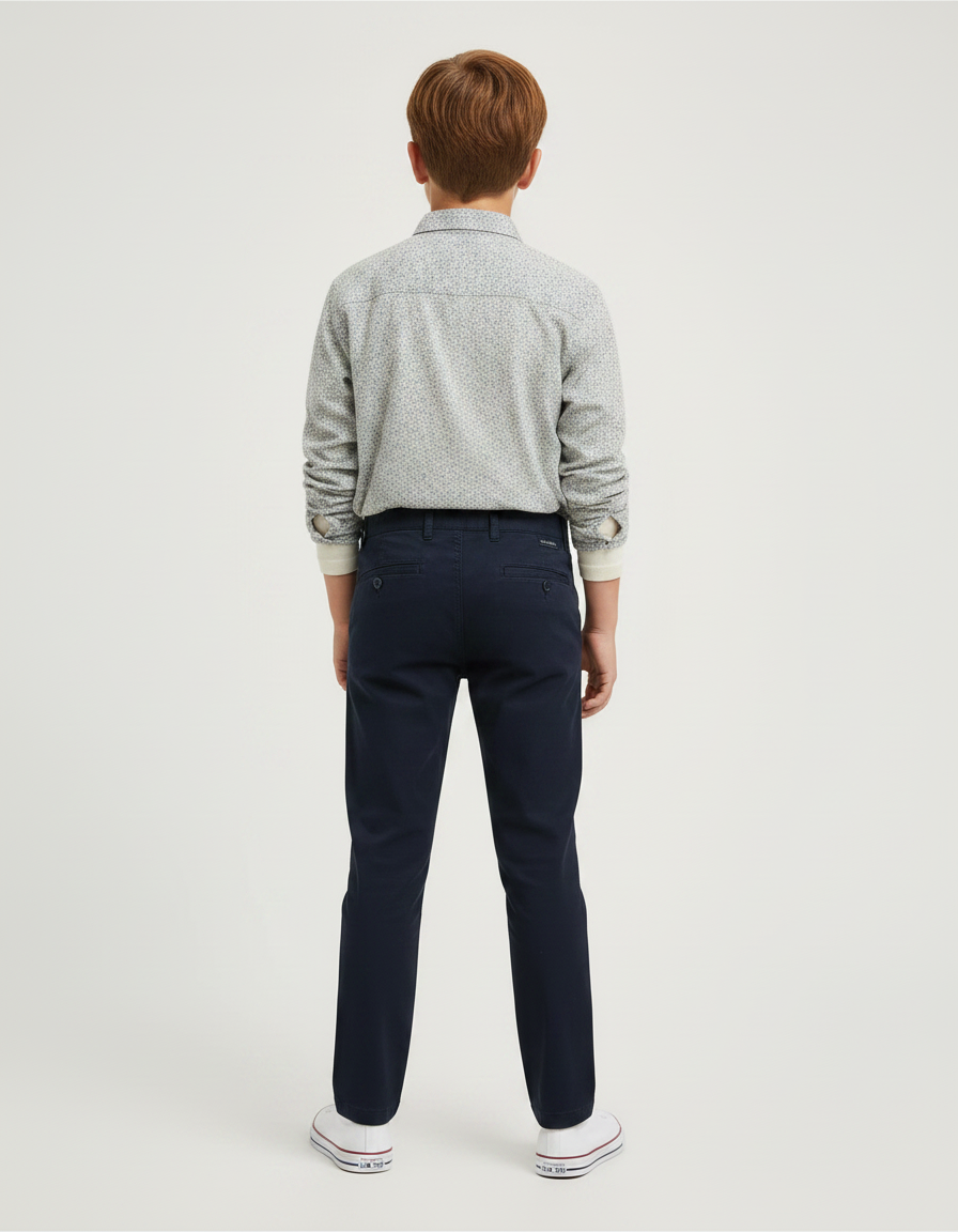 Pantalon Chino Marine Coton Droit Décontracté Enfant - vue 2