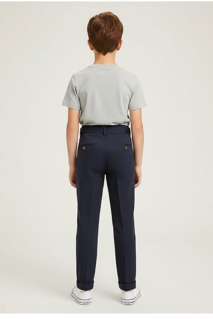 Pantalon Chino Bleu Marine Droit Plissé Enfant - Gabardine - vue 2